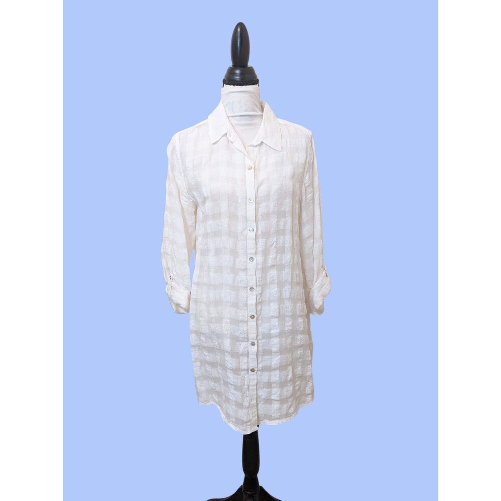 Tahari White Linen Cotton Tunic Swimsuit Cover Size Medium
